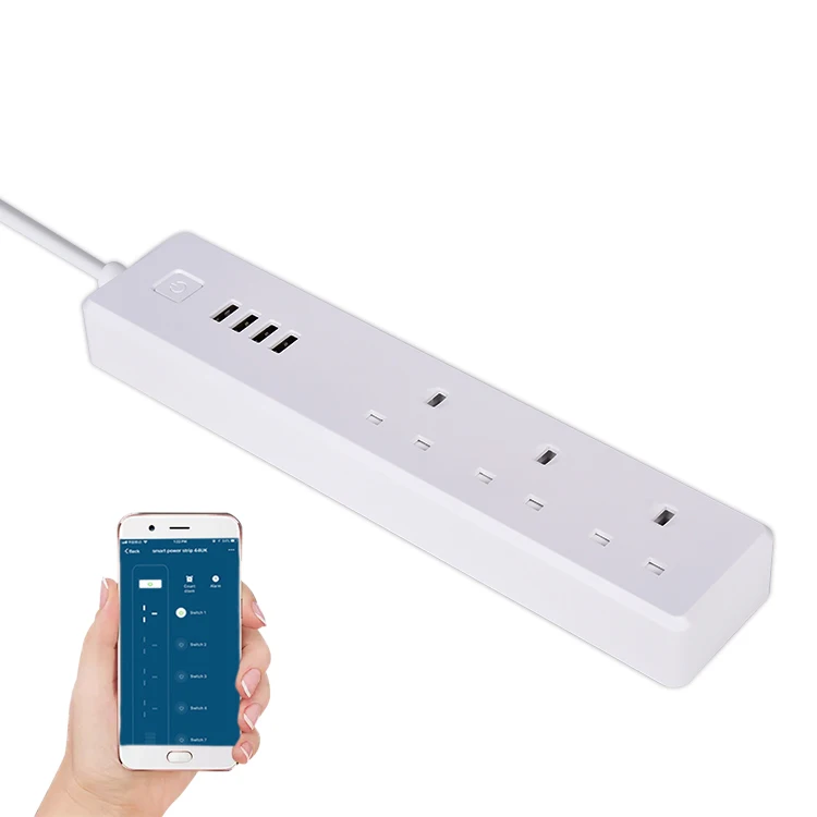 
Over-current Protection Support 2.4GHz Wifi Tuya Remote Control 3 Outlet Smart Power Strip UK USB 