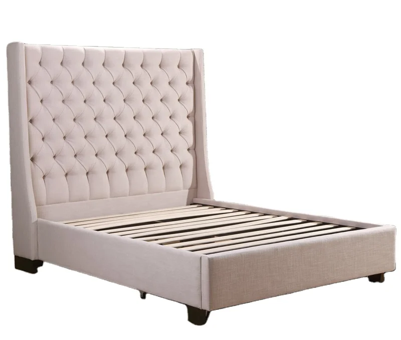 Reinforced wooden slats platform double bed frame bedroom furniture King size bed