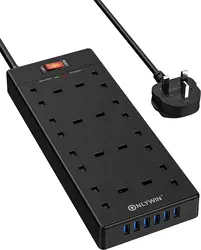 Universal UK Standard Surge Protector Wall Mount New Power Strip With USB Charging Ports 8 Way Outlet Extension Plug Socket