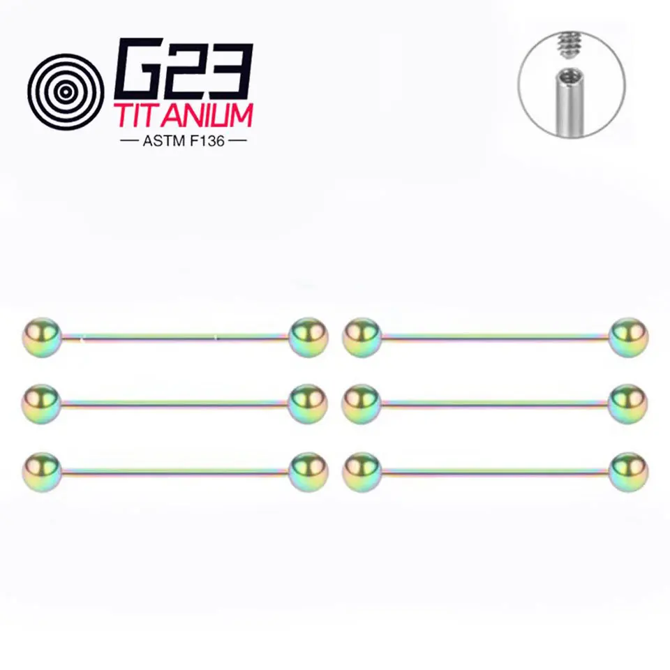 ASTM F136 Titanium Silver Gold Cartilage Tragus Helix Conch Pierced Industrial Barbell Ear Piercing Jewelry