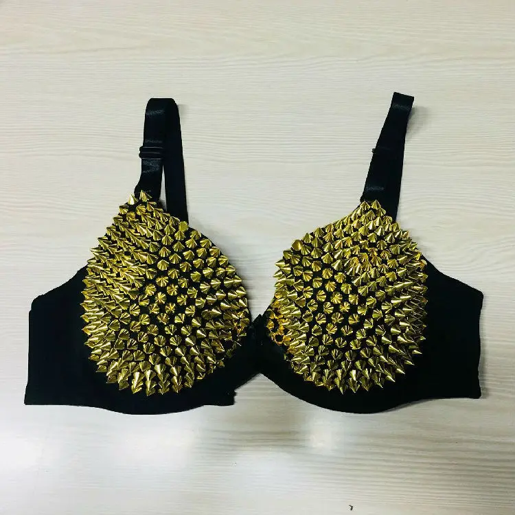 Hot selling top rated belly dance spike bras night club bra tops with studs rivets