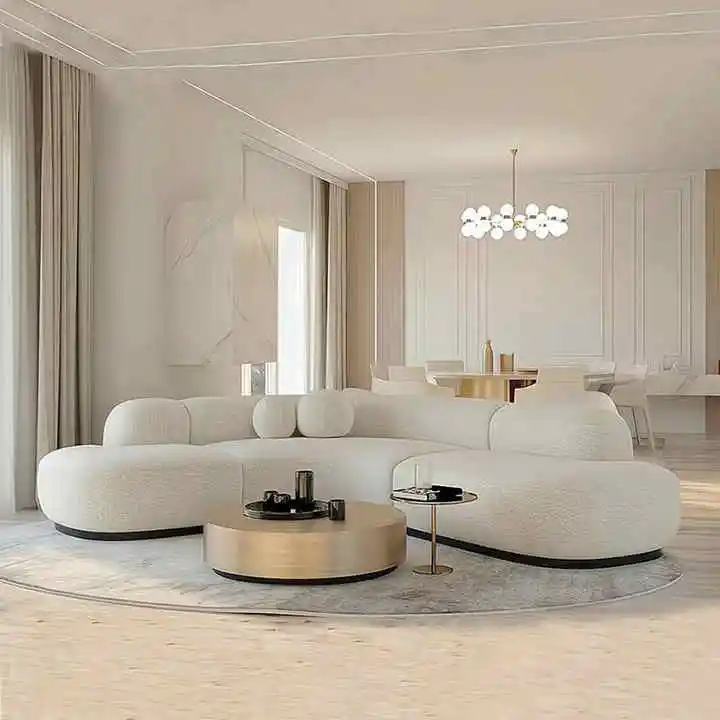 Modern Living Room Curved Sectional Velvet Sofa Set Teddy Fleece Fabric Upholstered Couch Sofa Bed For Home Hotel Furniture