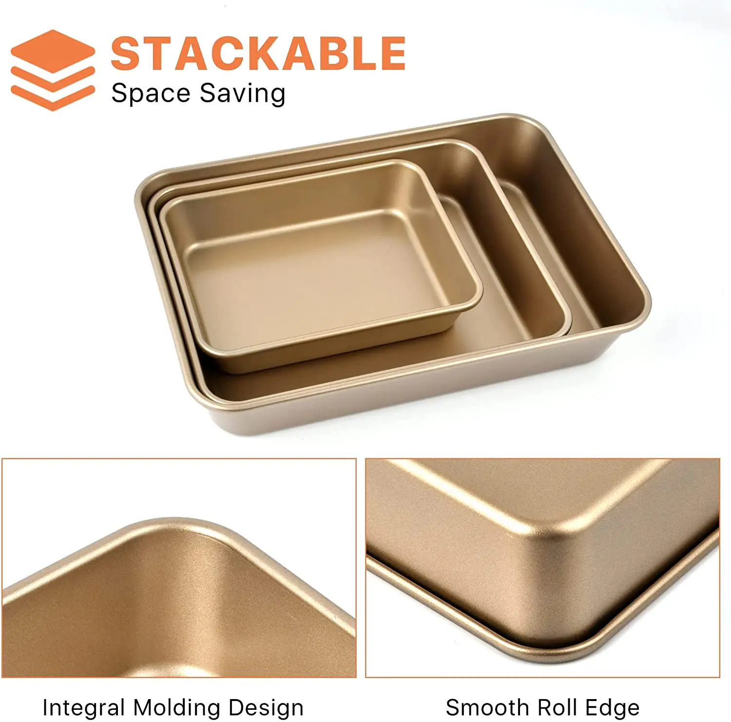 new design pressed aluminum cookware set 3 pcs Square non stick bakeware square oven baking tray