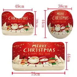 Рождественский комплект из четырех предметов, занавески для ванной, коврик для туалета, напольный коврик, занавеска для душа из полиэстера, водонепроницаемая