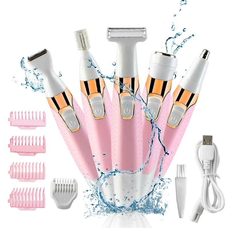 Multifunctional lady shaver five-in-one full-body washing dual-net hair removal instrument charging eyebrow trimmer