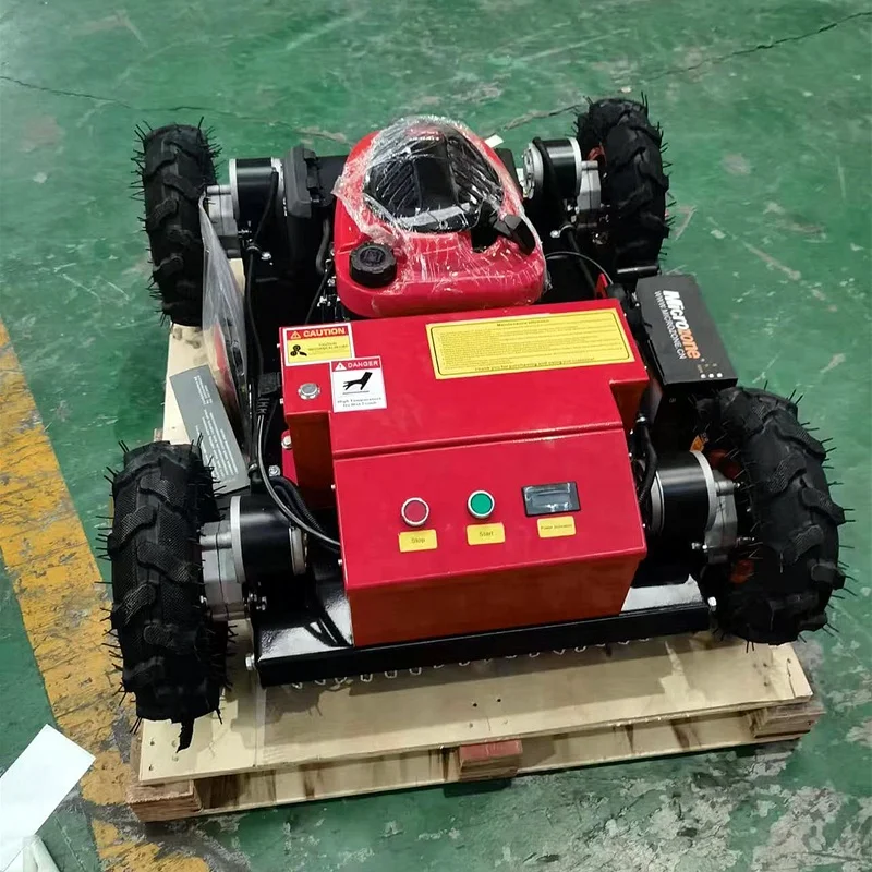 Tyre-mounted remote control robotic lawnmower Ramp self-propelled petrol lawnmower
