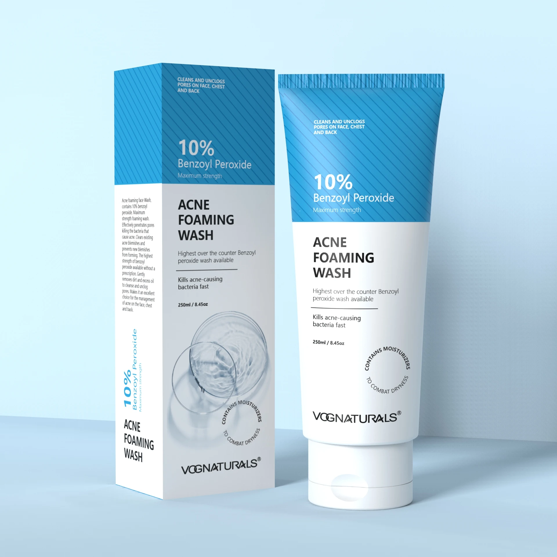 Private Label Facial Cleanser Blackhead Removal Cleanser 10% Benzoyl Peroxide Anti Acne Foaming Face Wash