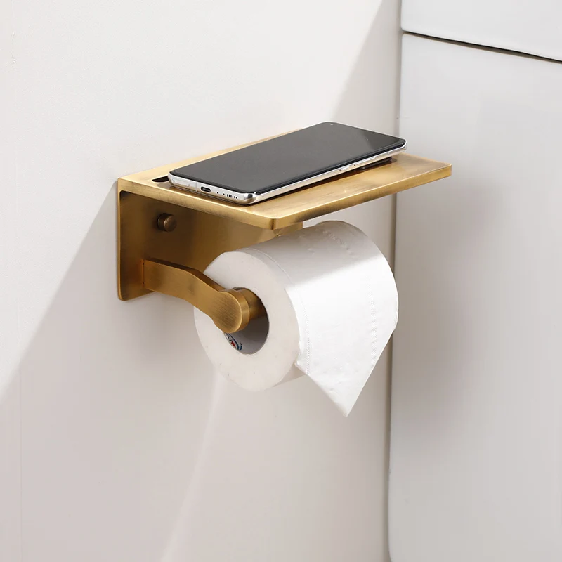Space Aluminum Wall Mount bronze toilet paper holder with phone shelf toilet tissue holder toilet paper roll holder