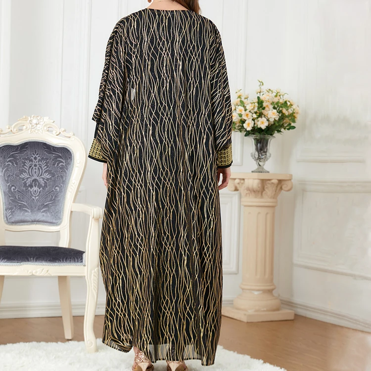Muslim Style Embroidery Open Abaya Inner Dress 2 Piece Set Islamic Women Clothing Dubai Arab Gorgeous Dazzling Party Costumes