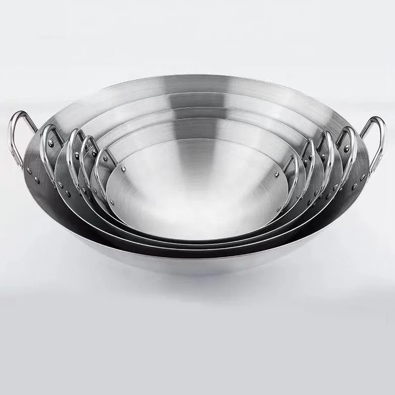 Traditional Cookware Wok  Restaurant Cooking Chinese Double Handle Stainless Steel  Kitchen Practical Extra Large Wok Pan