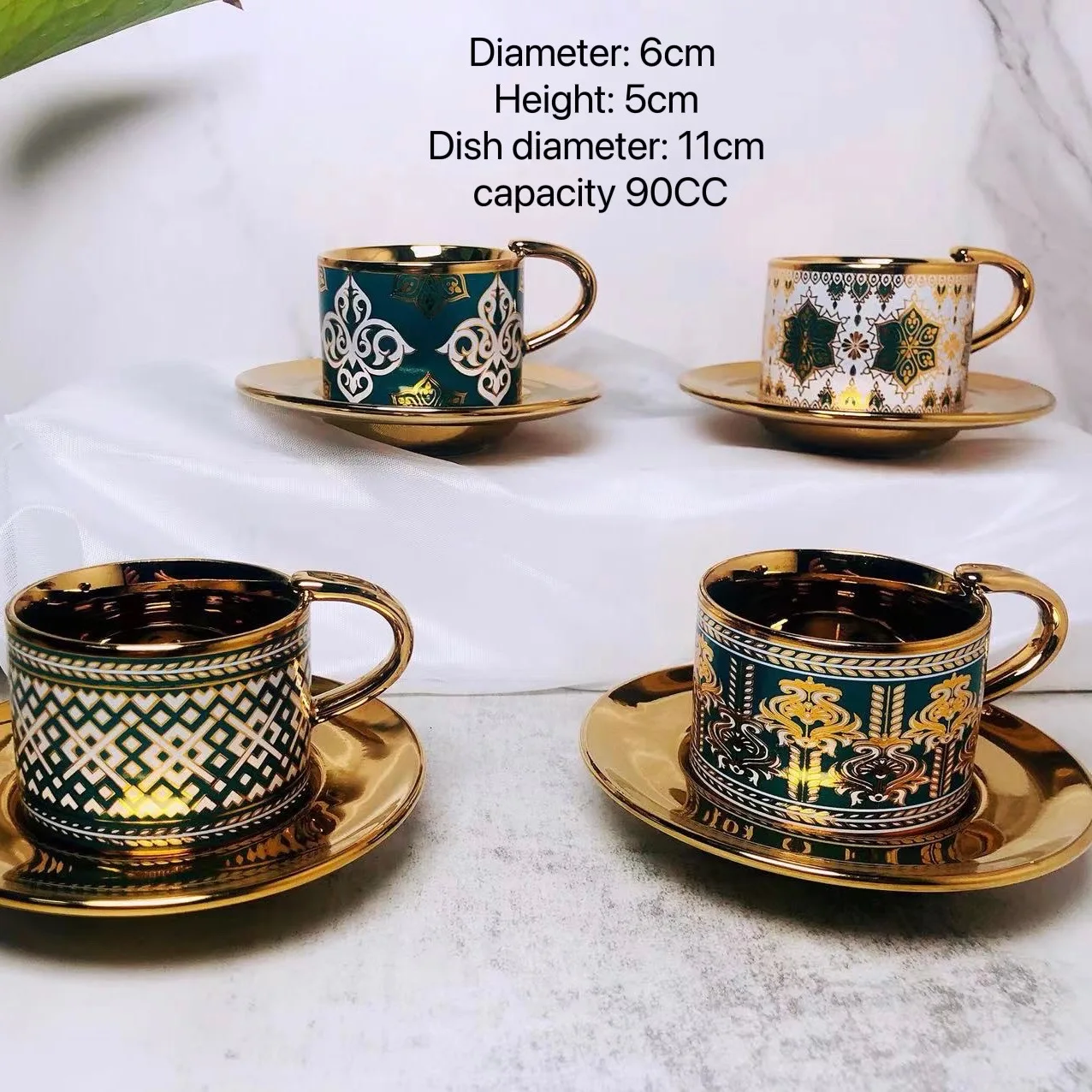 Wholesale 90 Ml Luxury Western Coffee Cups Gold Pattern Totem Milk Tea Mugs Porcelain Luxury