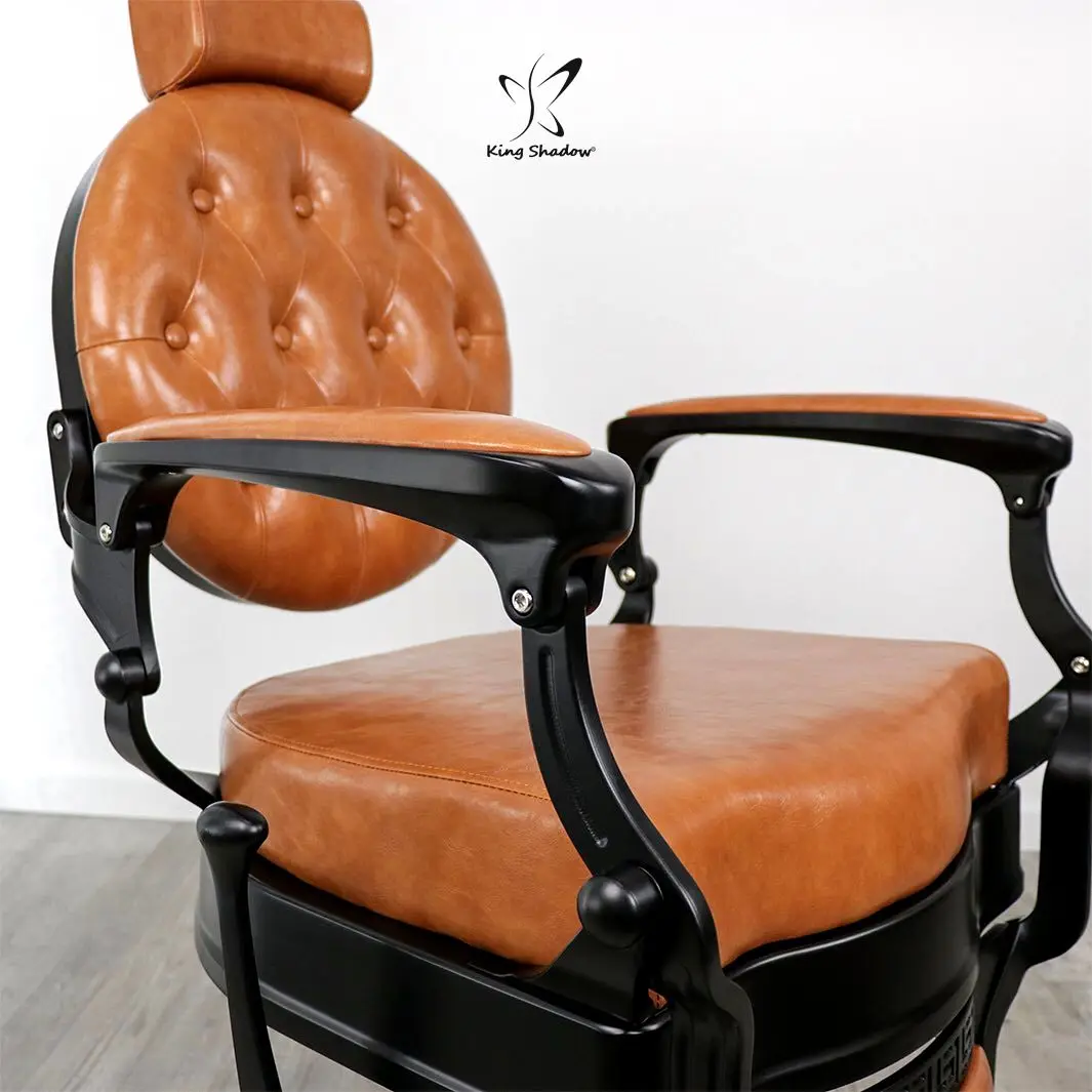 kingshadow Hair salon vintage barber chair brown leather with black frame hair cutting salon styling chair for men