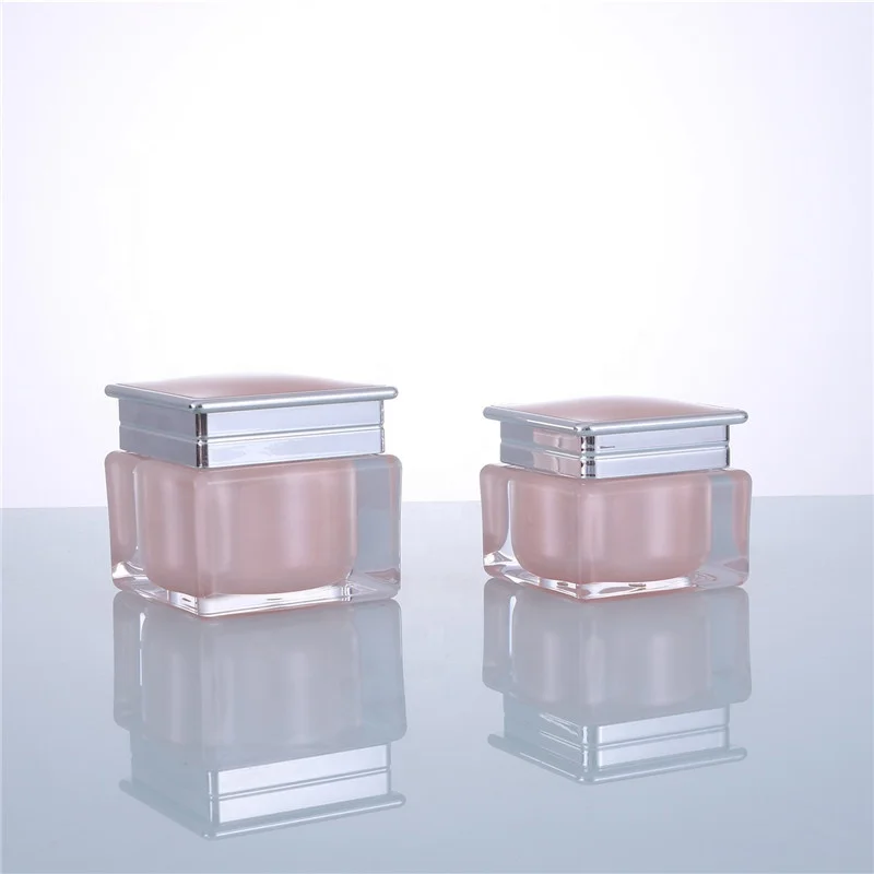 Luxury 0.5 oz 1 oz double wall square pink cosmetic acrylic cream jar for cosmetic cream 15g 30ml 50g