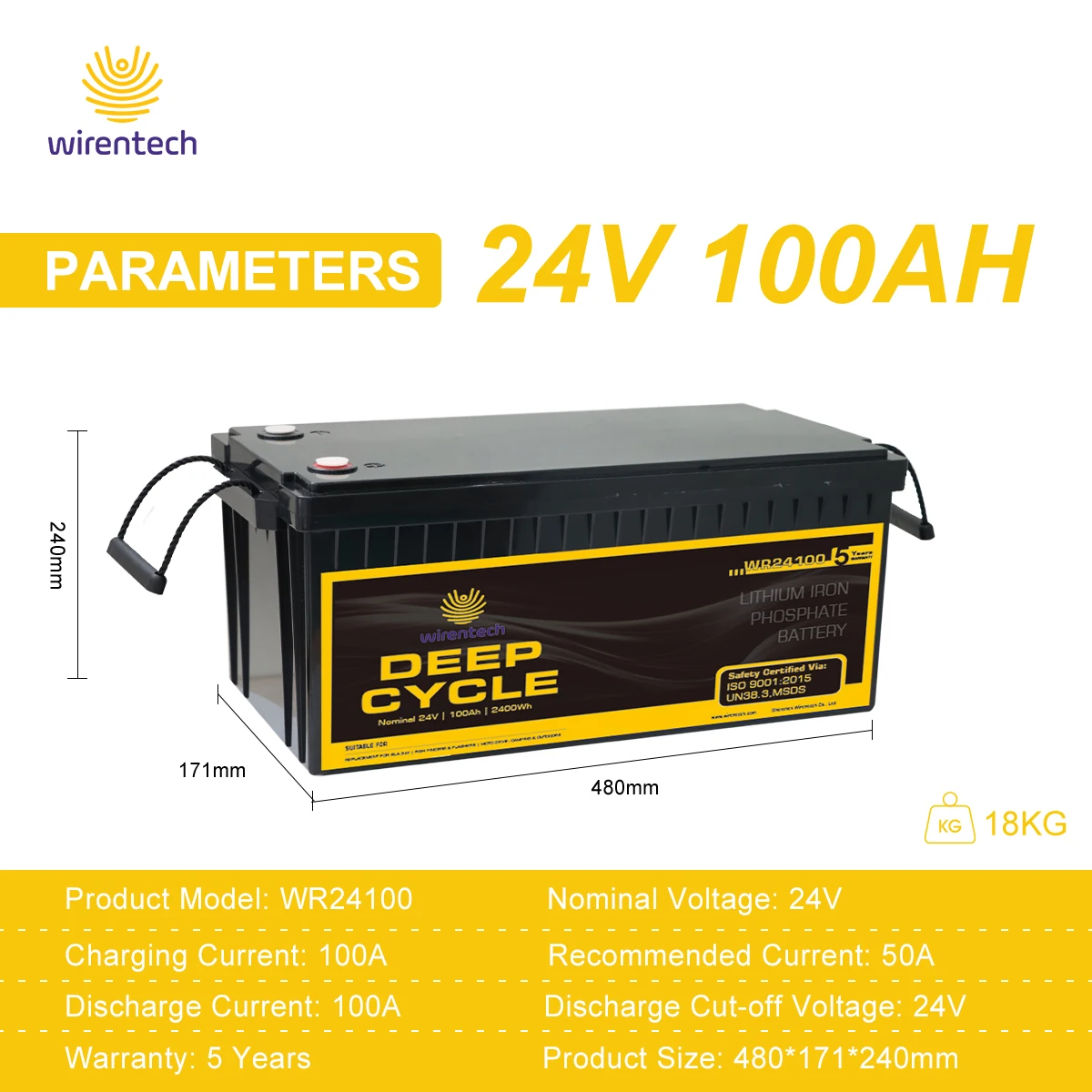 GEL Deep Cycle Energy Storage Rechargeable UPS Batterie Lithium Ion 24V 100ah LiFePO4 Solar Battery Price