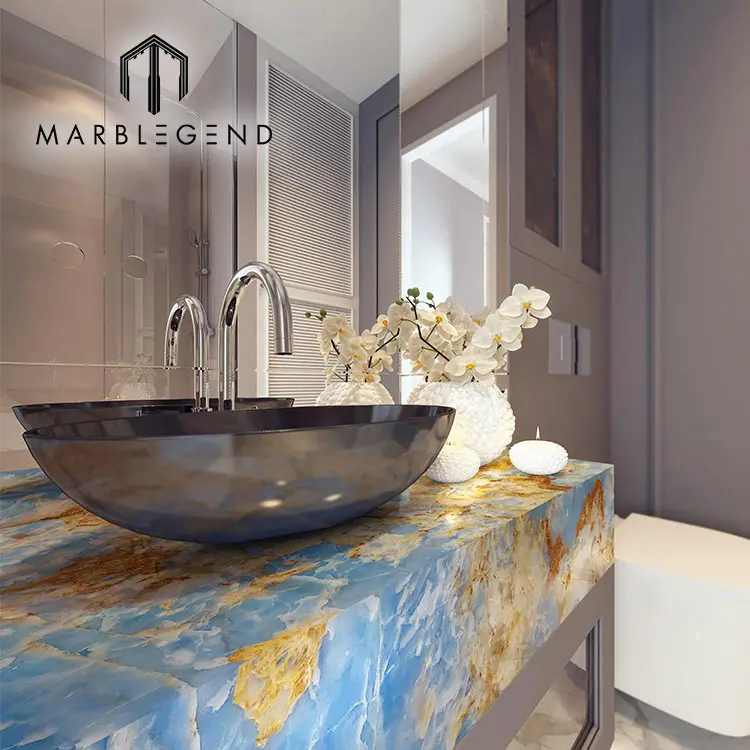 Interior onyx stairs luxury mable slabs onyx tile blue onyx for villa project