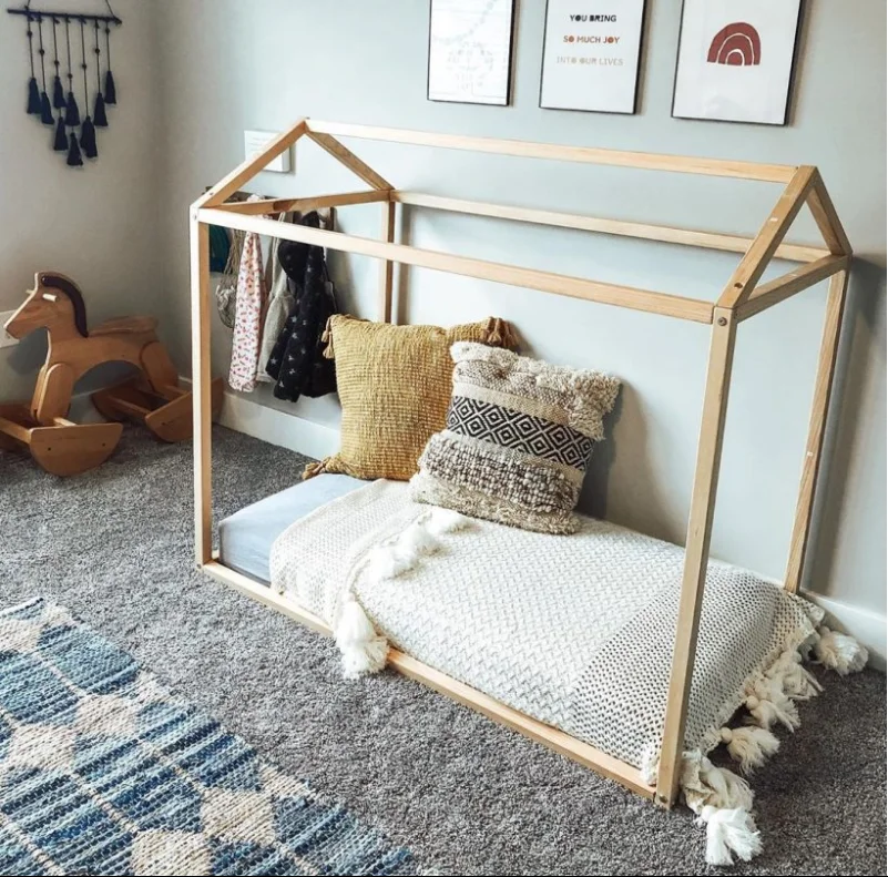 Natural Wood Montessori Bed For Kids High Quality Wood Floor Bed For Toddlers