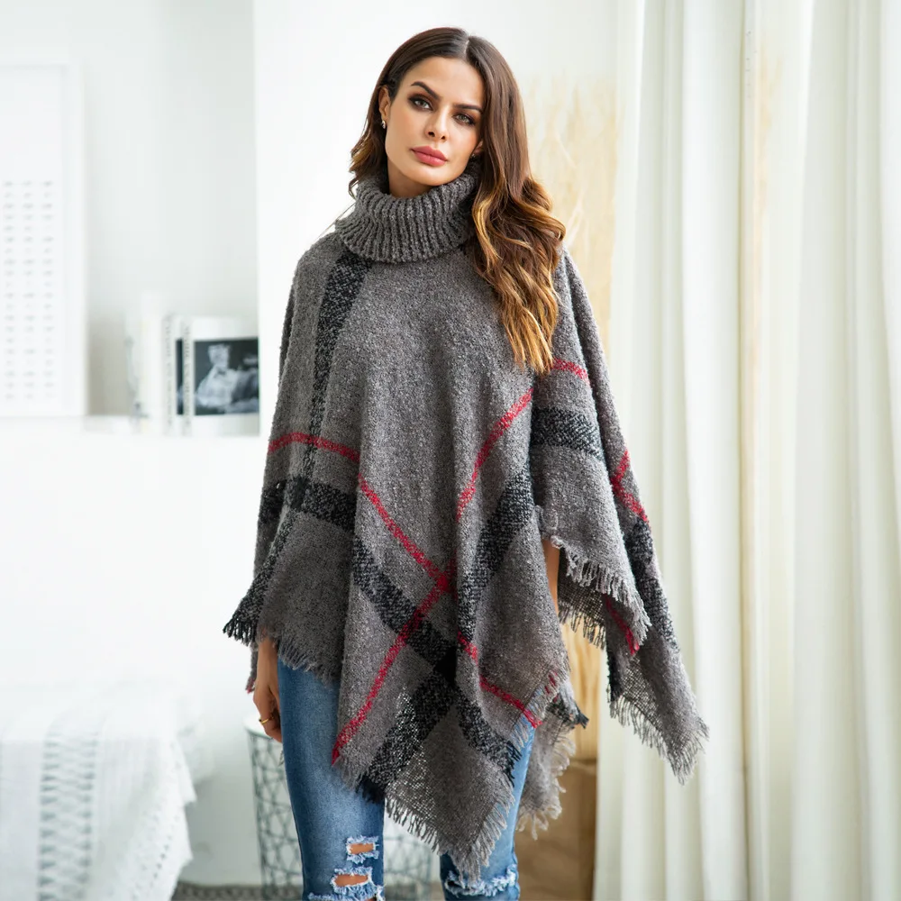 
Sweater Bat Sleeve Turtleneck Cape Cape Shawl Retro Tassel Knitted Jacket Sweater For Women 