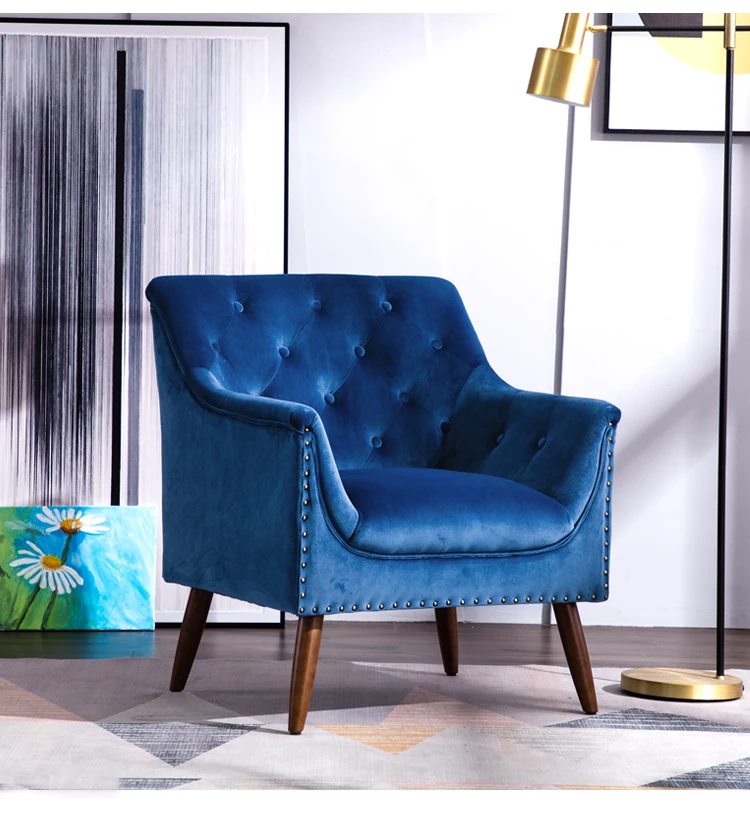 Wholesale American light luxury retro velvet fabric solo sofa tiger chair small living room bedroom casual European style French