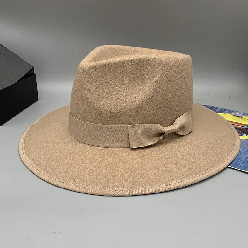 Hot Sale New Trend High Quality Big Flat Wide Brim wholesale wool felt 2023 Whomen Fedora Hats with Matching Ribbon Bow