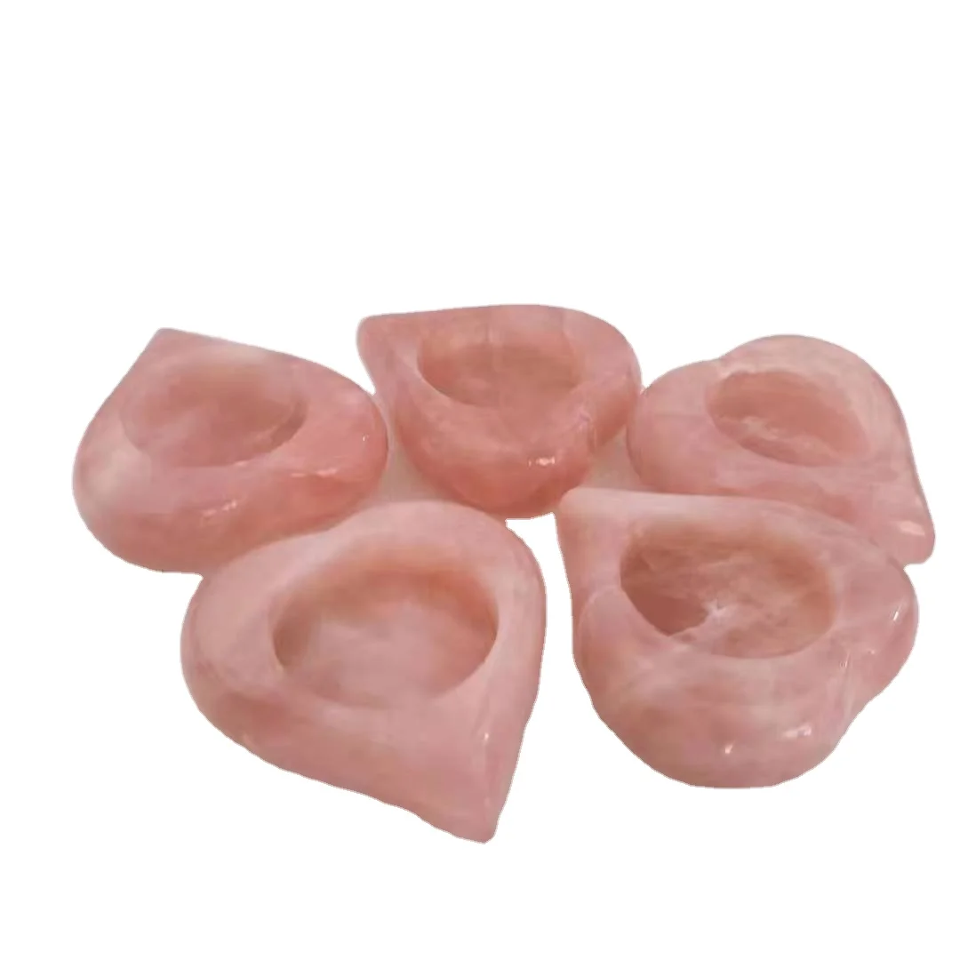 Natural Stone Healing Crystal Rose Quartz Table Light Wedding Props Heart Candle Holder Decoration