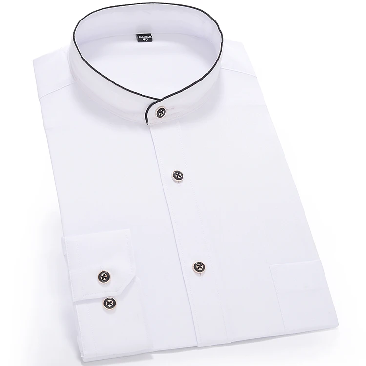 White Men Shirt 2022 New Banded Collar Mens Shirt Male Solid Long Sleeves Casual Cotton Oxford Mandarin Collar Shirts