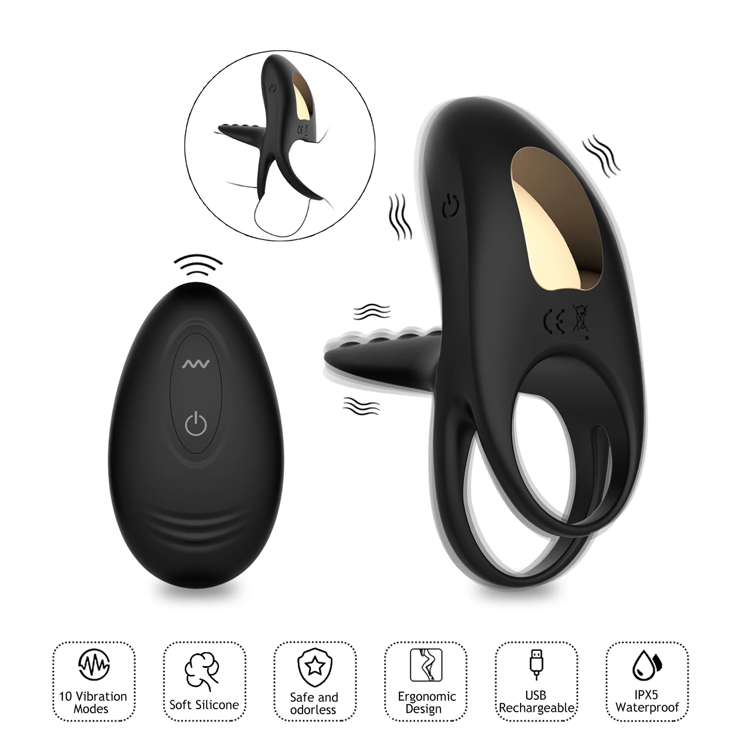 WinYi WaterProof USB Rechargeable Vibrating Cock Ring Medical For Man Big Dildo Silicone Adjustable Penis Ring