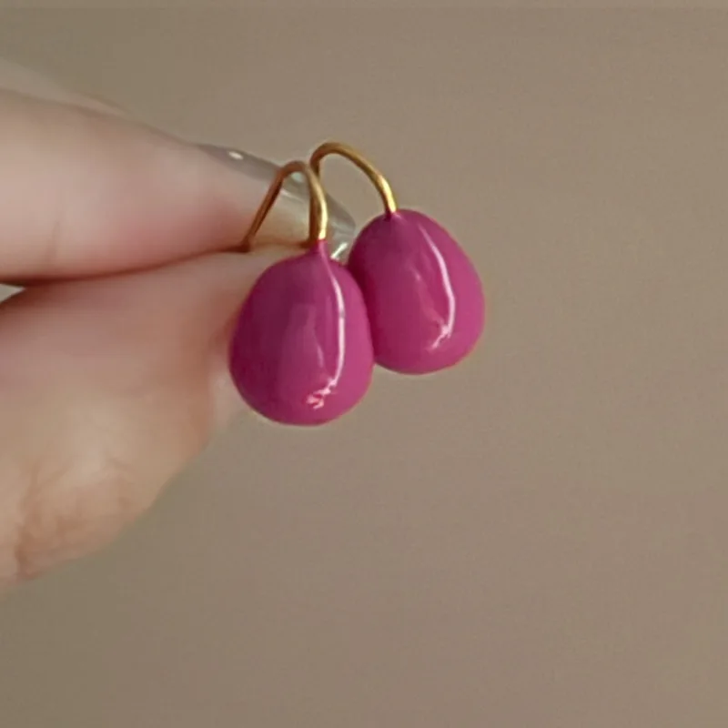 Rainbow Sweet Bean Premium French Colorful Oil Drops and Water Drops Earrings Light Luxury Temperament Girl Earrings