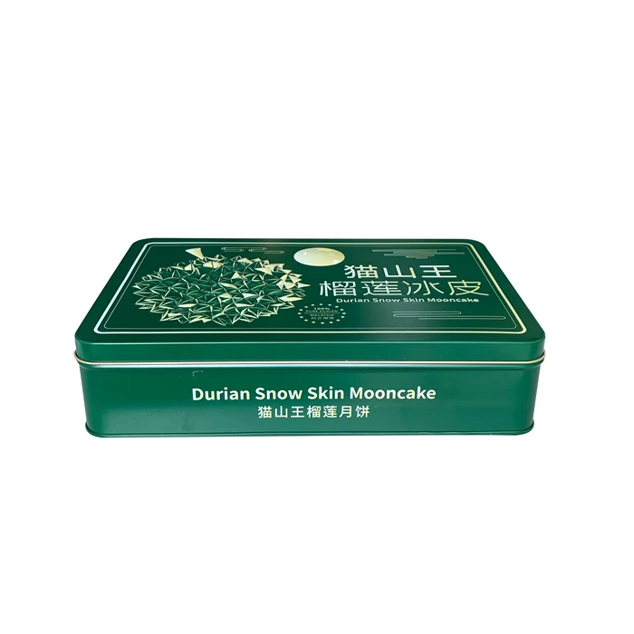Оптовая продажа жестяной корпус на заказ с логотипом тиснением для Durian Snow skin mooncake квадратная прямоугольная металлическая жестяная коробка крышкой