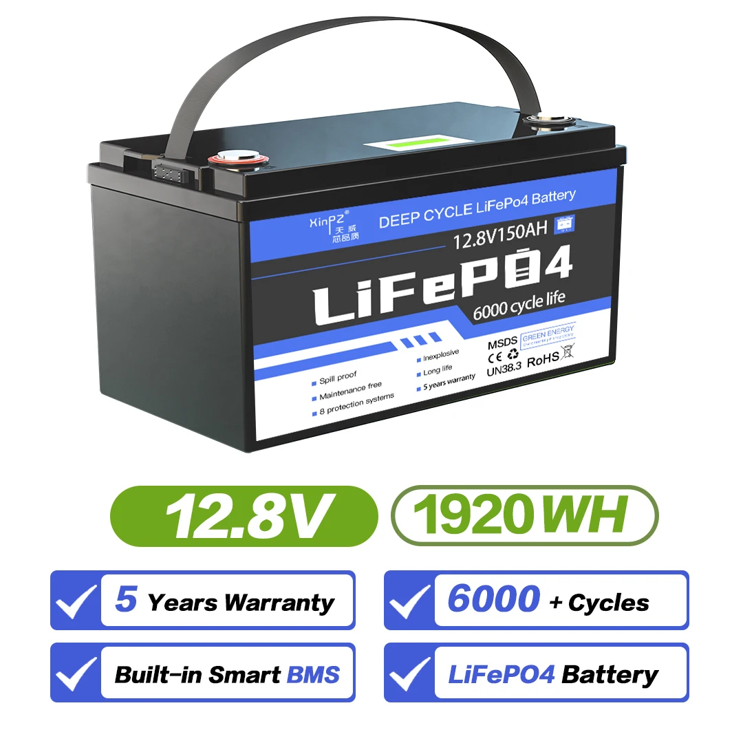 Аккумуляторная батарея 12 8 В 150Ah 100Ah 200Ah 300Ah Lifepo4 с bms для солнечной системы RV электрический автомобиль скутер мотоцикл Лодка