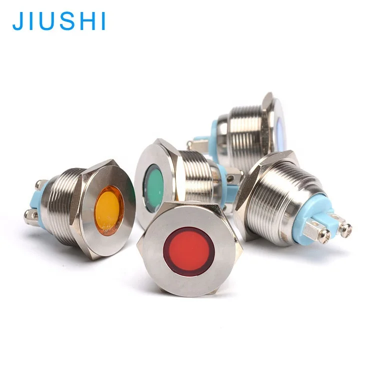 A22 Waterproof indicator light metal flat head LED signal indicator mounting hole 22mm 12V 24V 36V 220V pilot lamp red green