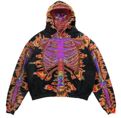 2022 autumn and winter new skull flame sublimation hoodies halloween Europe and the United States cross-border loose halloween c