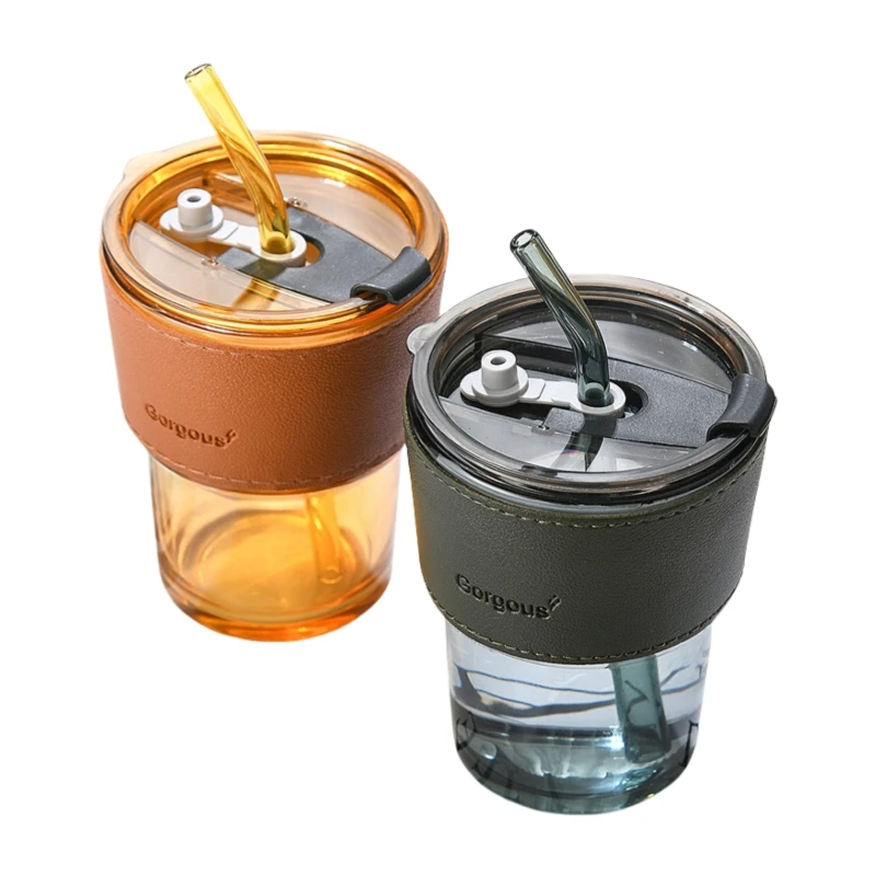 Wholesaler Cheap Iced Coffee Cups Water Cup Glass Coffee Mugs Drinking Glass Cups 13oz Glass Tumbler with Straw and Lid