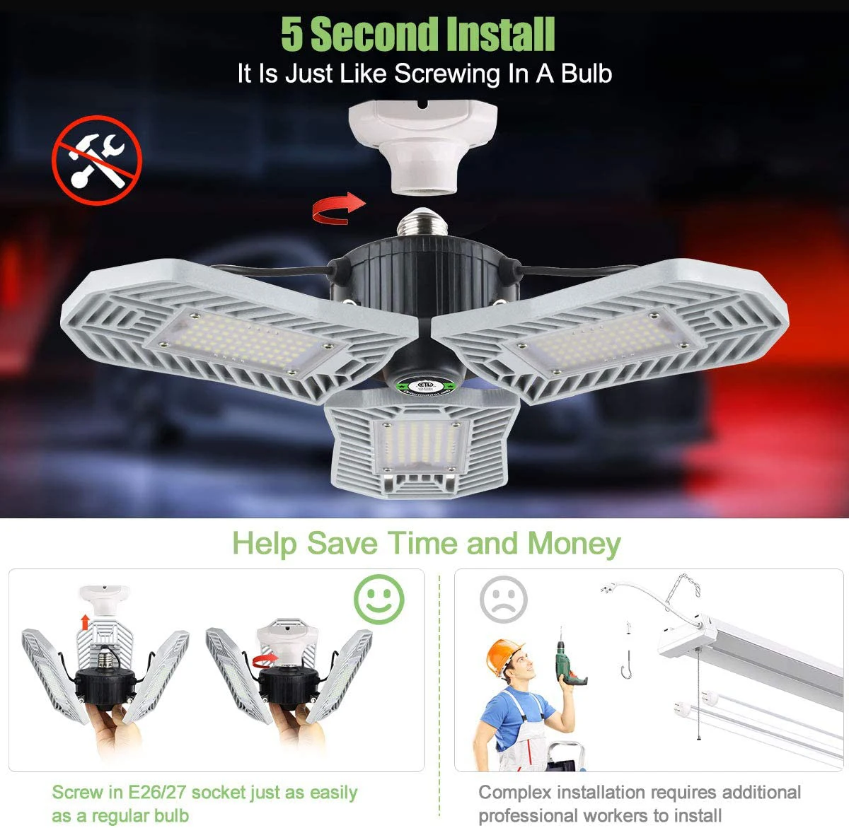 
ETL certificated super bright ceiling parking car led fixture garage light 80w 