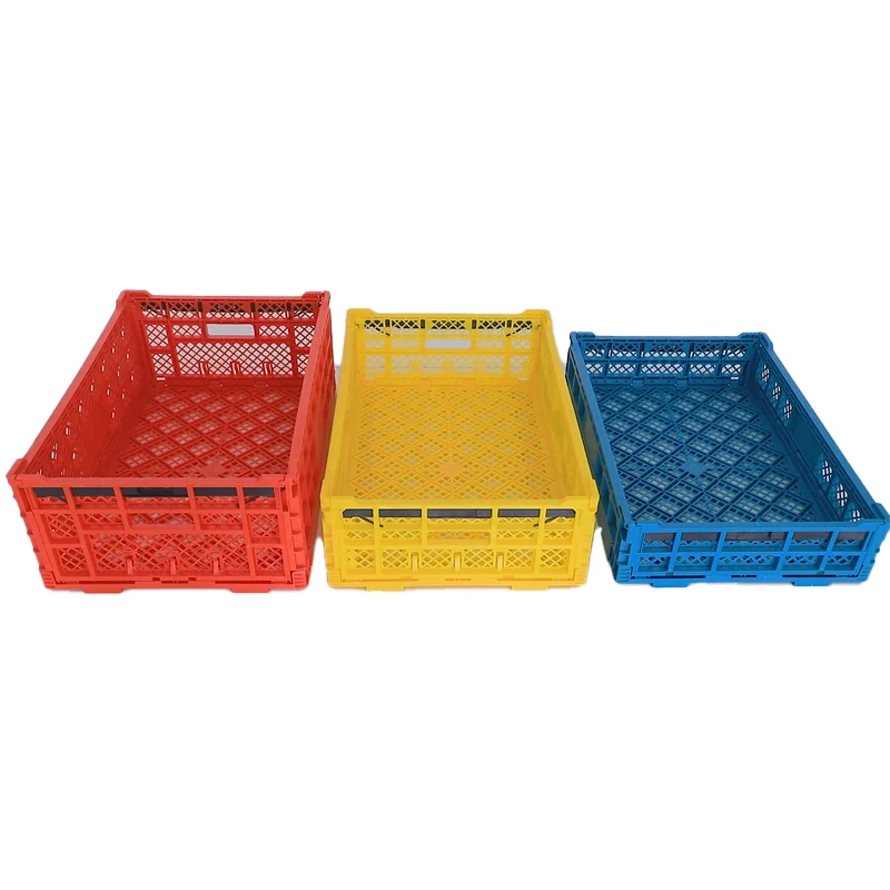 Wholesale plastic mesh folding plastic storage tomato box egg milk collapsible crates