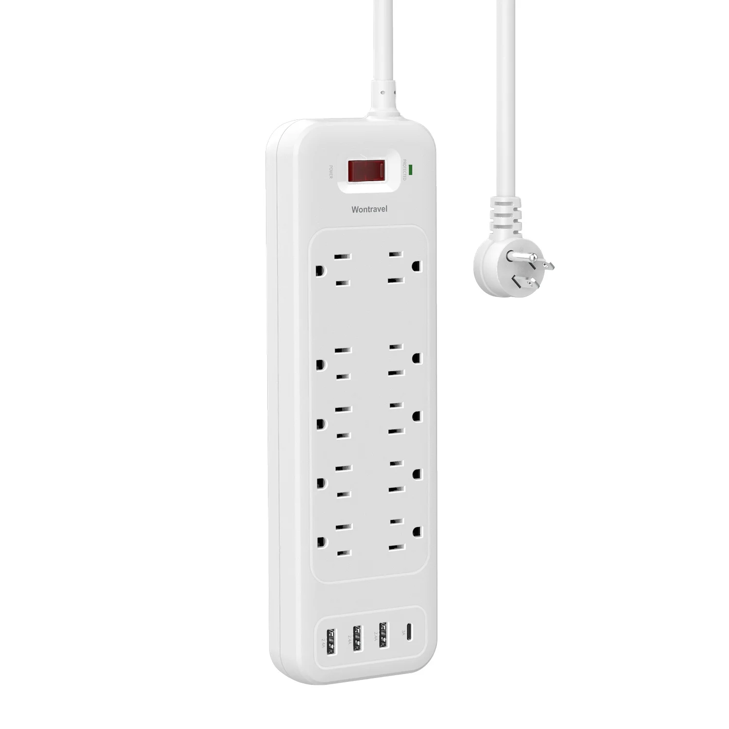 Wontravel Hot sell extention cord sockets 10 outlet surge protector power strip 3usb type c electrical extension board