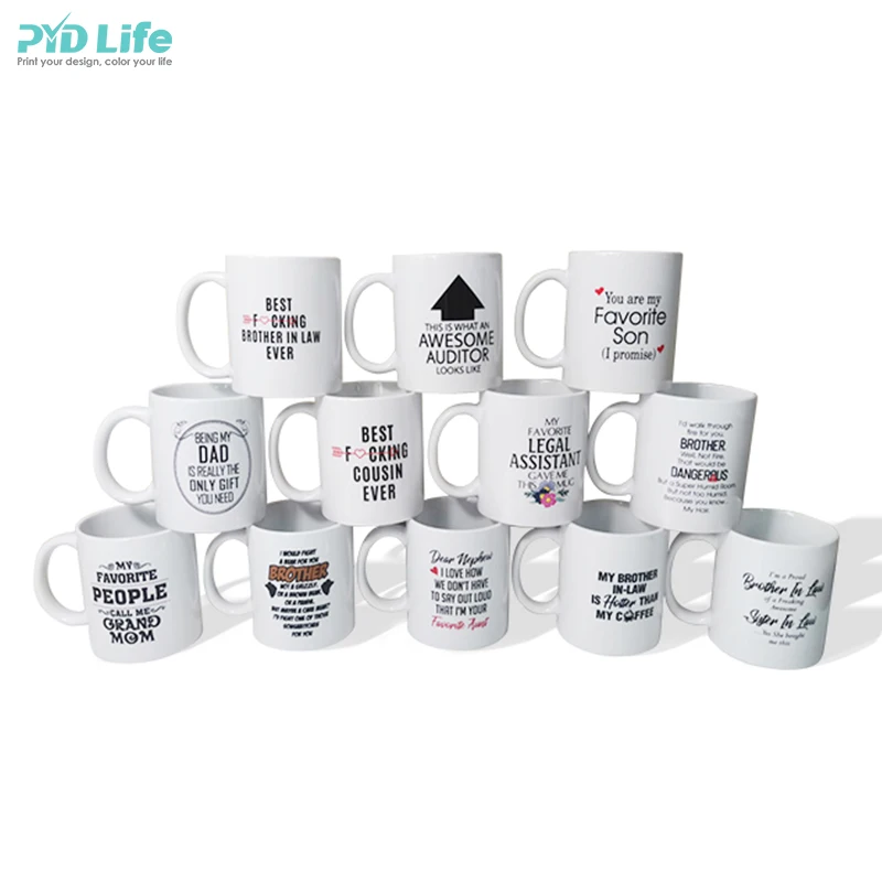 PYD Life Wholesale Quality Mug Custom Logo Printed Coffee Travel Sublimation Mugs Ceramic 11oz White Mugs with Logo Custom