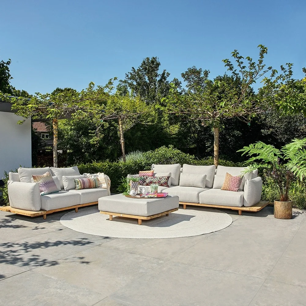 Weather-resistant Outdoor Teak Wood Inflatable Sofa Set Furniture Morden Outdoor Sleeper Sofa Garden Outdoor Sofa Set