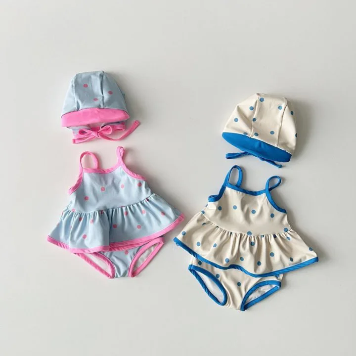 Korean New Style Cute Polka Dot Suspenders Infant Baby Girls Swimsuit Children Sunblock Three-Piece Beach Outdoor Bathing Suit