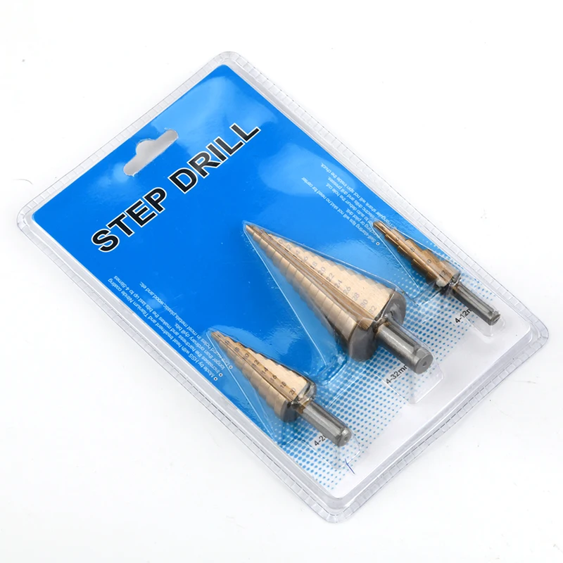 High Quality 3PCS High Speed Steel HSS Titanium Coated 3pc ipower Step Drill Bits Set Box pack