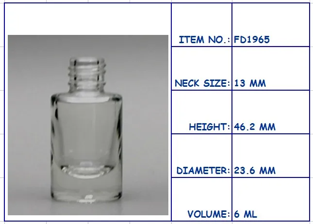 6ml clear nail polish glass bottle FD1965 OEM private logo glass cosmetic bottle 13/415 neck empty Nail polish glass bottle