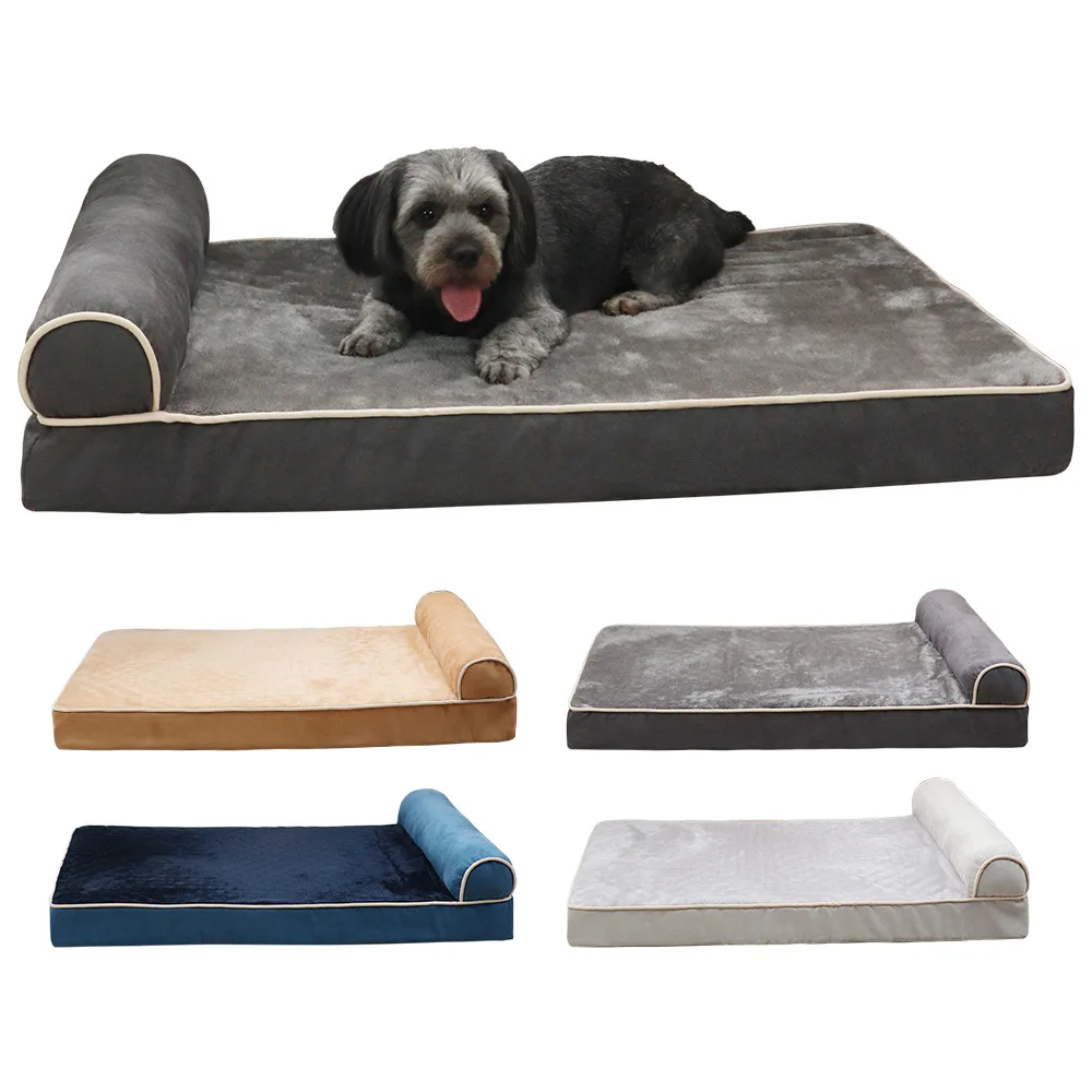 Deerskin Velvet Luxury Anti-Slip Bottom Waterproof Pet Bed High Grade Memory Foam Dog Pet Bed With Pillow