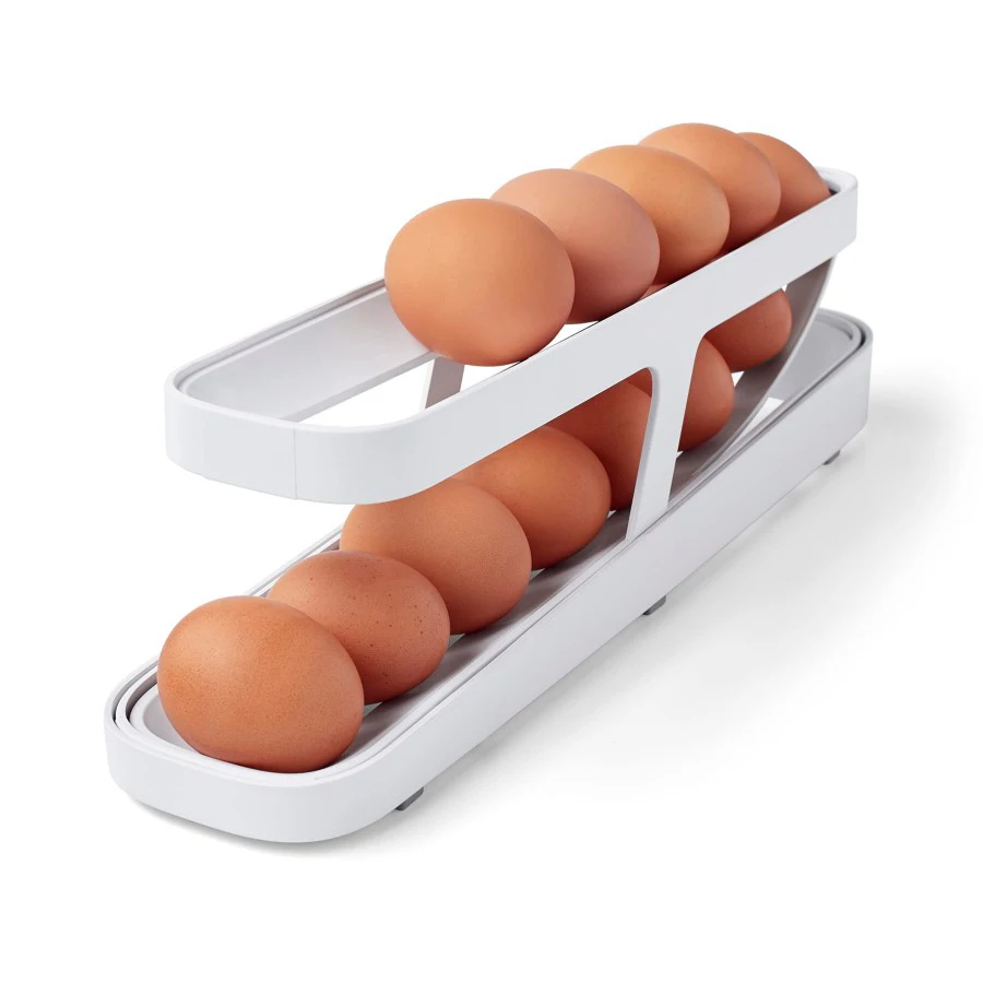 Automatic Rolling Egg Container Kitchen Plastic Egg Tray Space Saving 2 Tier Egg Dispenser for Refrigerator