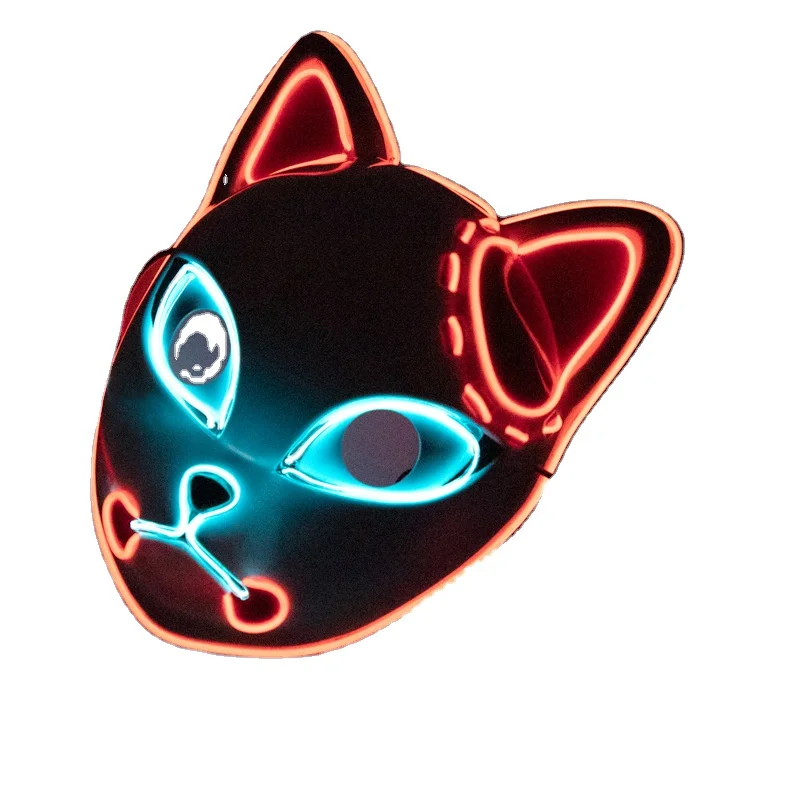 Party Masks Halloween Demon Slayer Anime Glowing LED Mask Fox Cosplay Decoration For Kids