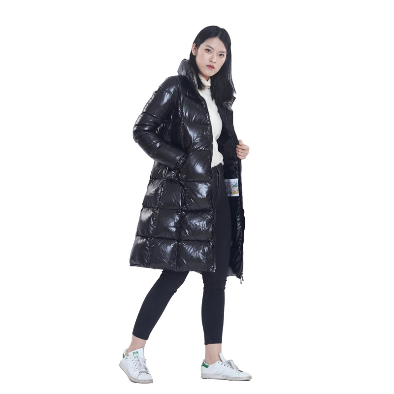 Profile white duck down jacket women 2021 winter new large fur collar long knee padded down jacket