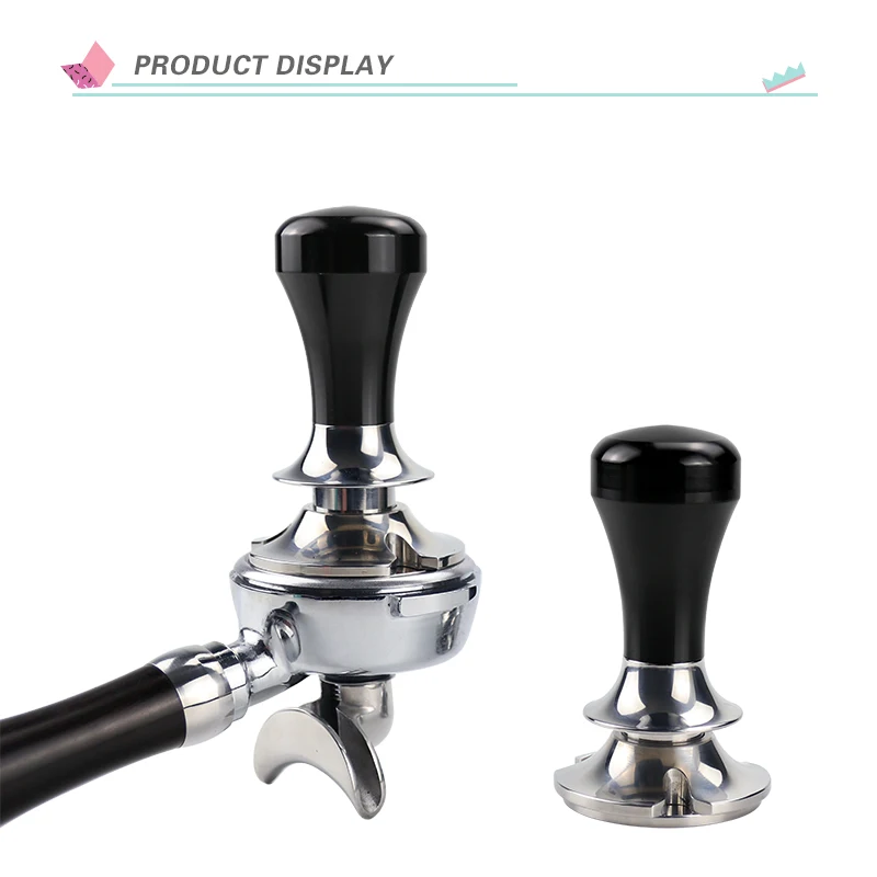 Exquisite Pressure Design Adjustable Depth Metallic Stainliee Steel Black Barista Tools 53.3mm Coffee Tamper