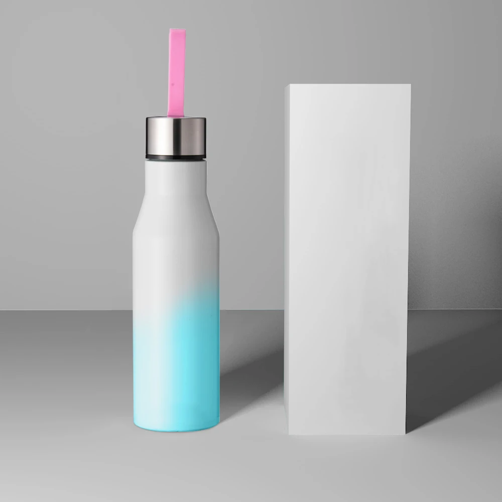 Новый дизайн, Спортивная бутылка с одной стенкой из силикона и нержавеющей стали, меняющая цвет