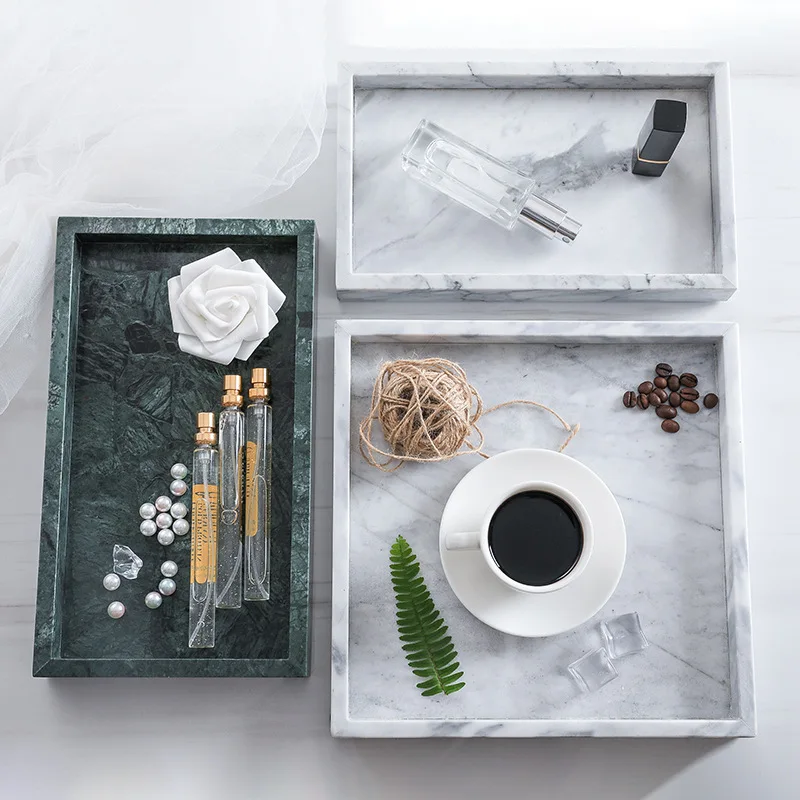 HOT European style rectangle round bathroom organizer jewelry marble tray