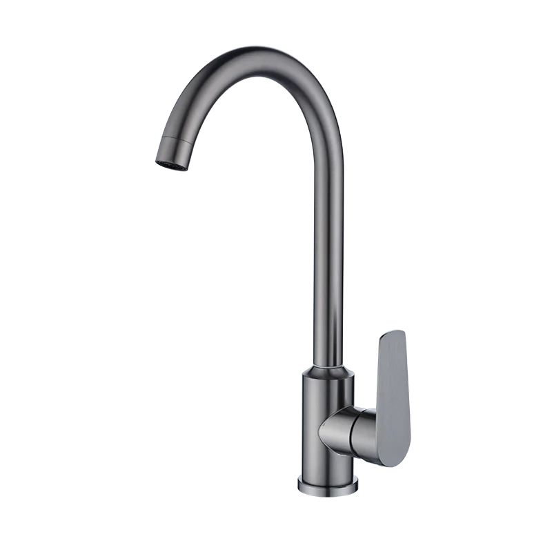 New Fashioned Gun Gray Color 360 Degree Rotation  Brass Material Hot and Cold  Water Mixed Single Hole Kitchen Faucet