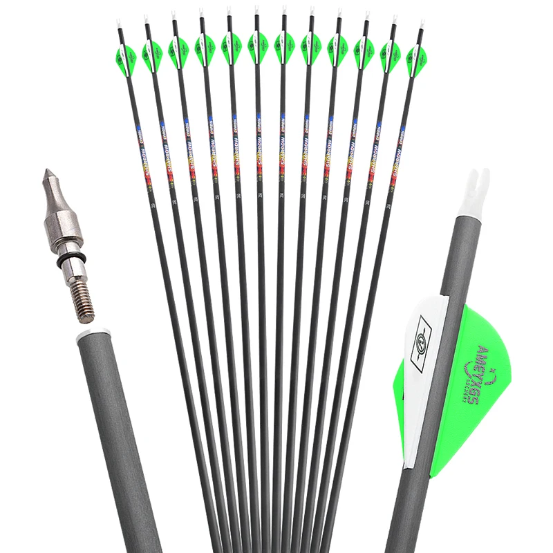 Archery 100 Grain Steel Point Arrow 32 inch ID 6.2mm rubber feather Archery hunting Pure Carbon target Arrow