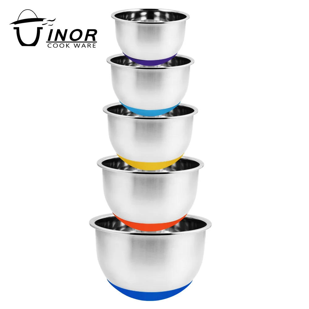 mirror surface stainless steel deep salad serving bowl with anti skid base